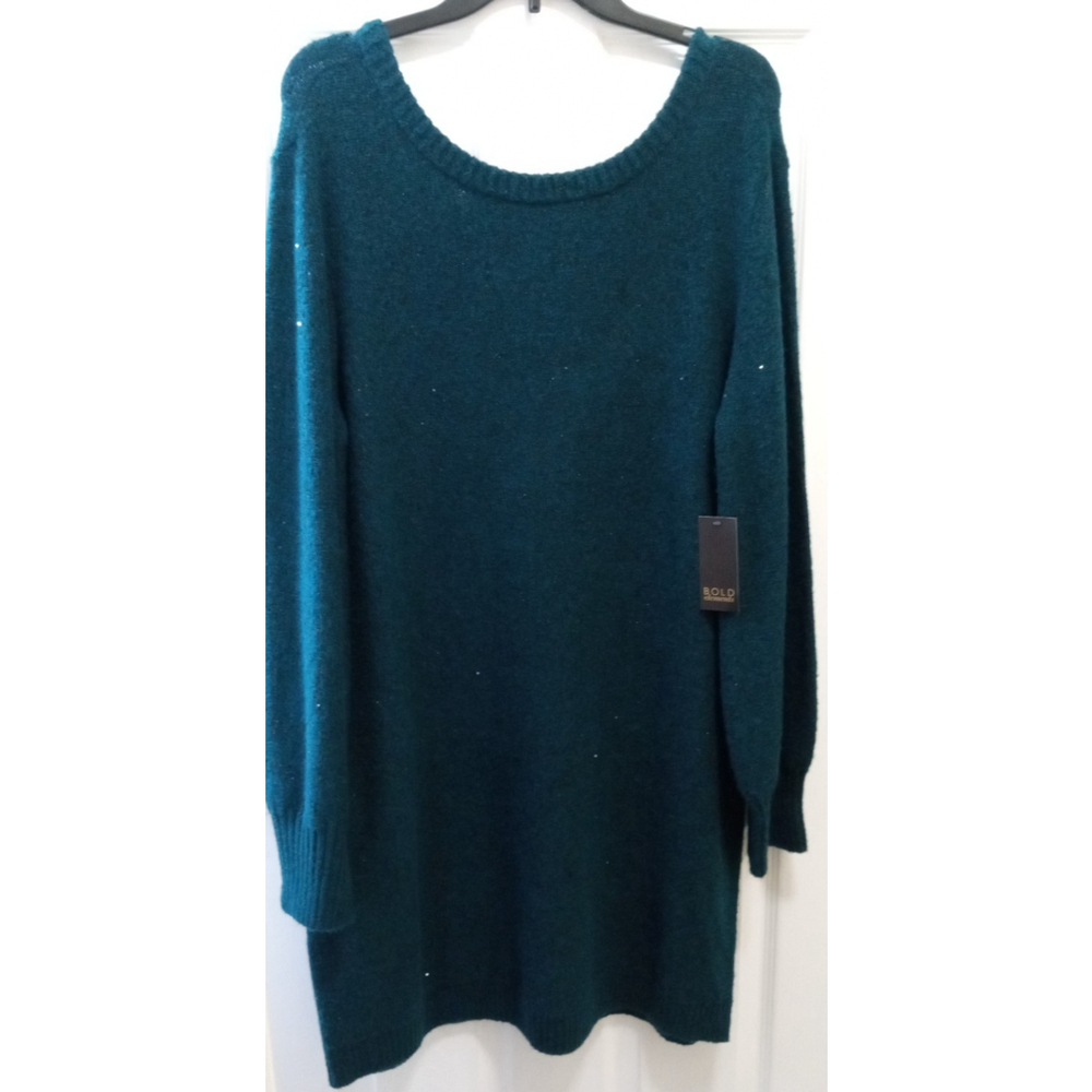 Womens Crew Neck Long Sleeve Pullover Sweater Dress Sz XL Sparkle Teal Soft NWT